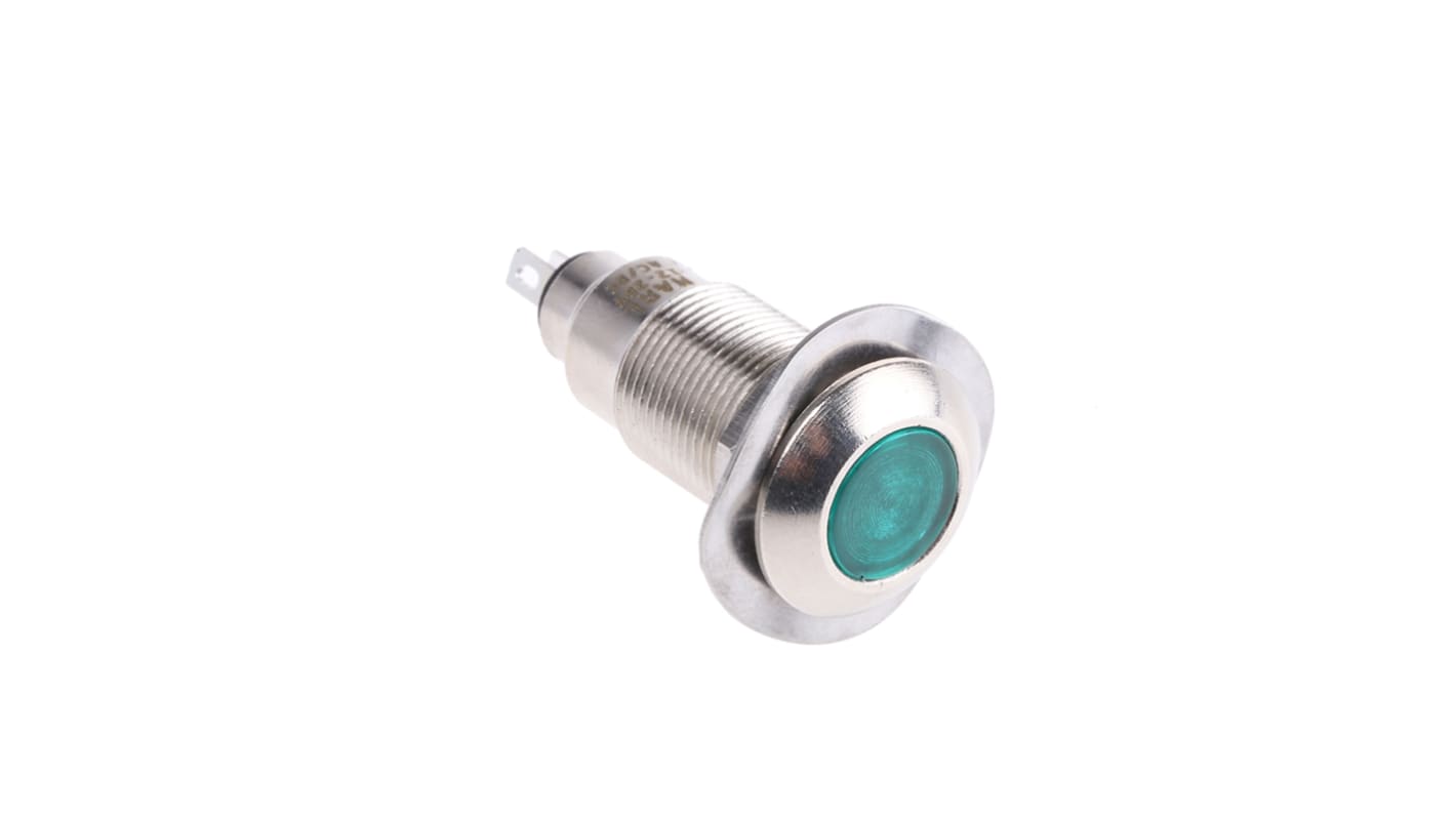 Marl Green Panel Mount Indicator, 12 → 28V, 12.7mm Mounting Hole Size, Solder Tab Termination, IP67