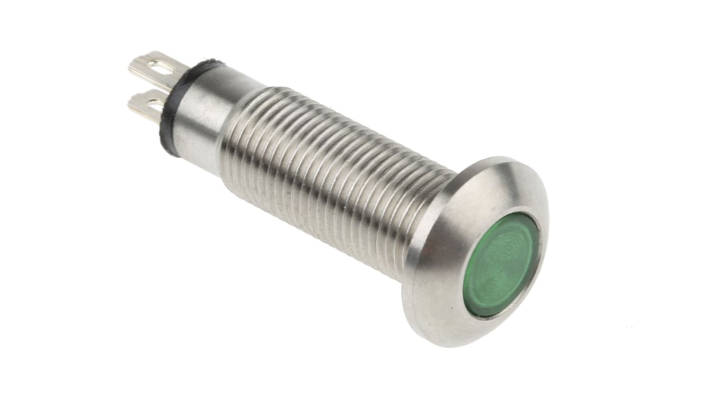 Marl Green Panel Mount Indicator, 12 → 28V, 8.1mm Mounting Hole Size, Solder Tab Termination, IP67