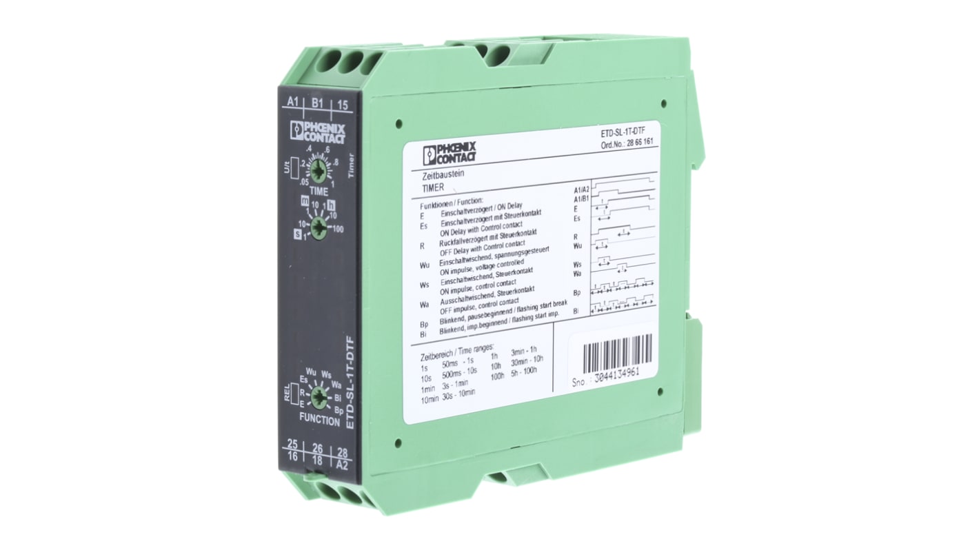 Phoenix Contact ETD-SL-1T-DTF Series DIN Rail Mount Timer Relay, 24 → 240V ac/dc, 2-Contact, 0.05 s →