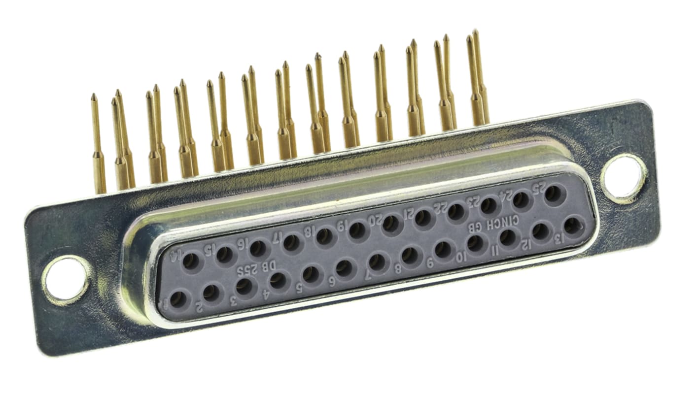 RS PRO DB25针母座, 直角, THT安装, 焊接端接, 750.0 v, 5.0A