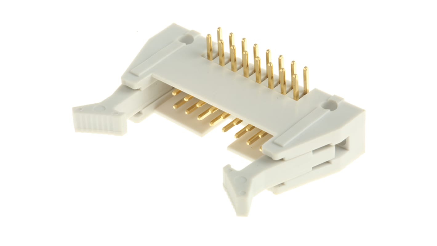 RS PRO ライトアングル 基板接続用ピンヘッダ 16極 2.54mm 2列, スルーホール実装