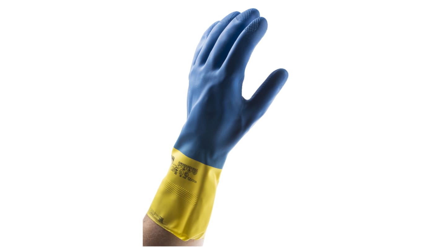 Mapa ALTO 405 Blue Latex Chemical Resistant Work Gloves, Size 9.5, Latex, Neoprene Coating