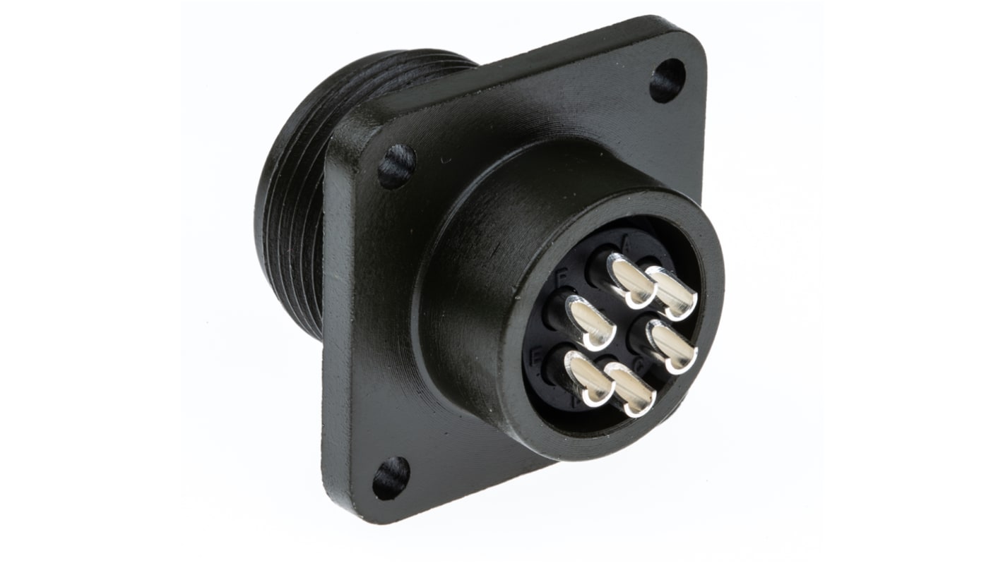 Amphenol Industrial, MS3102A, Copper Alloy 6 Way Box Mount MIL Spec Circular Connector Receptacle, Socket