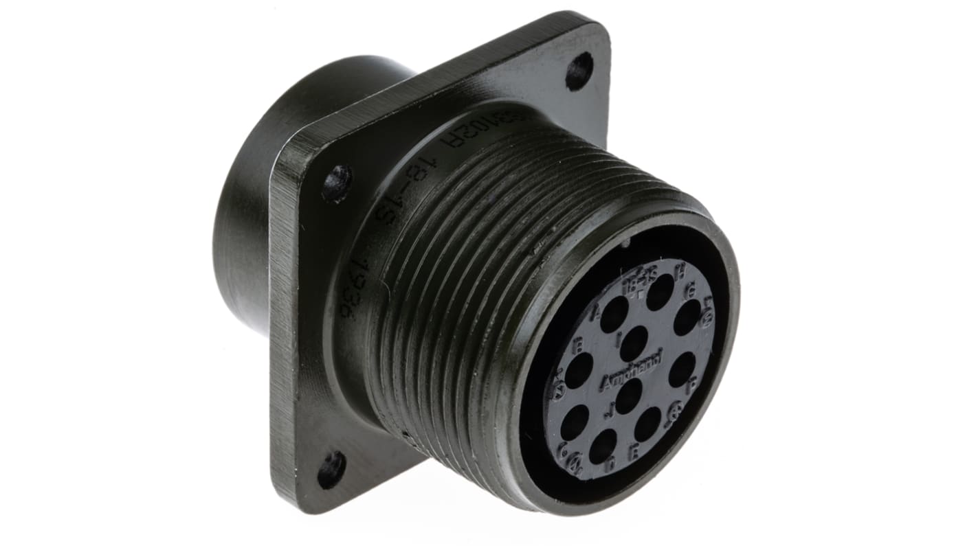 Amphenol Industrial 航空插座, 10芯, #18外壳, 250Vac，700Vdc, 安装盒安装, 螺钉式连接, MS3102A系列