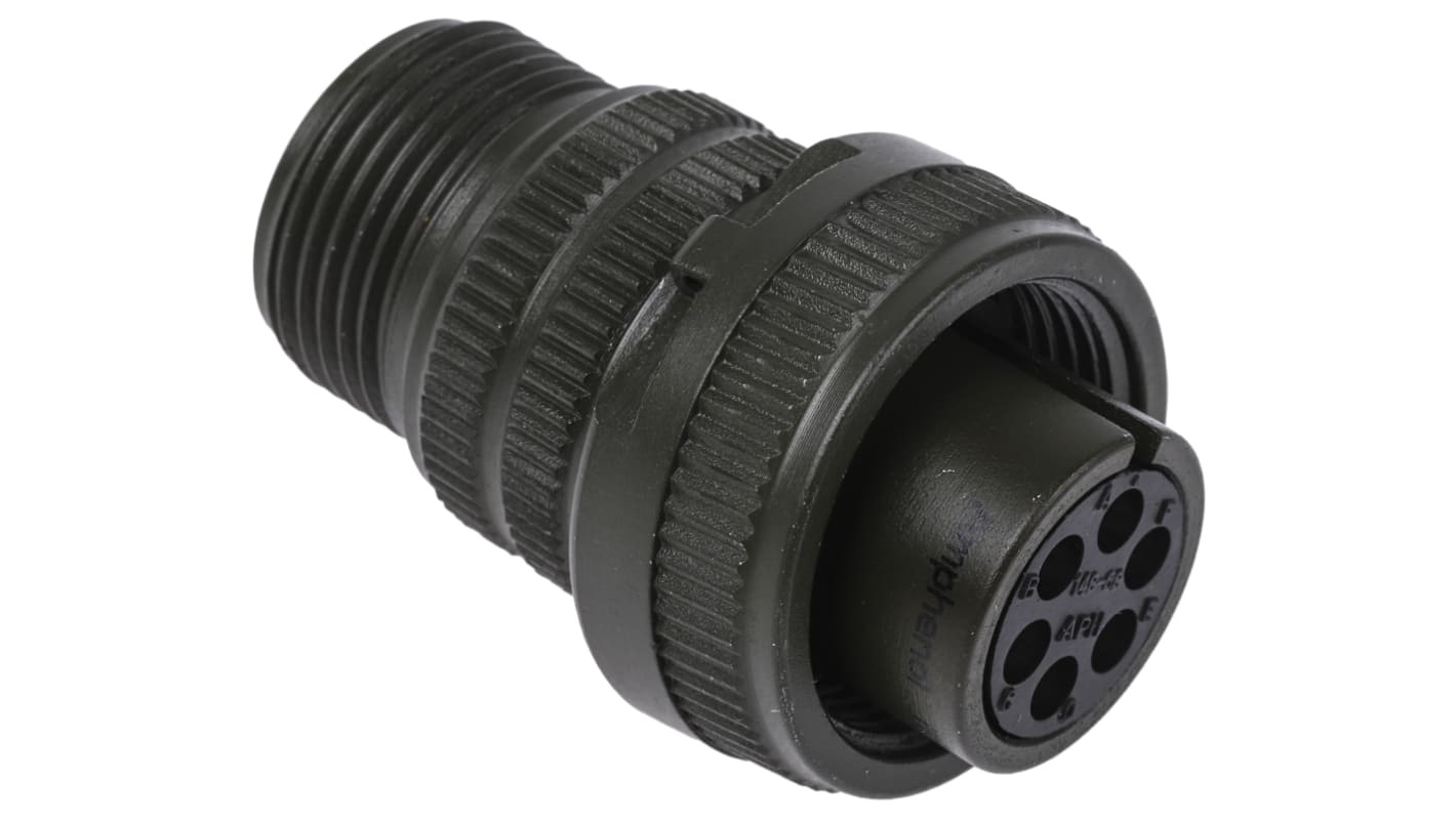 Amphenol Industrial, MS3106A, Copper Alloy 6 Way Cable Mount MIL Spec Circular Connector, Socket Contacts,Shell Size