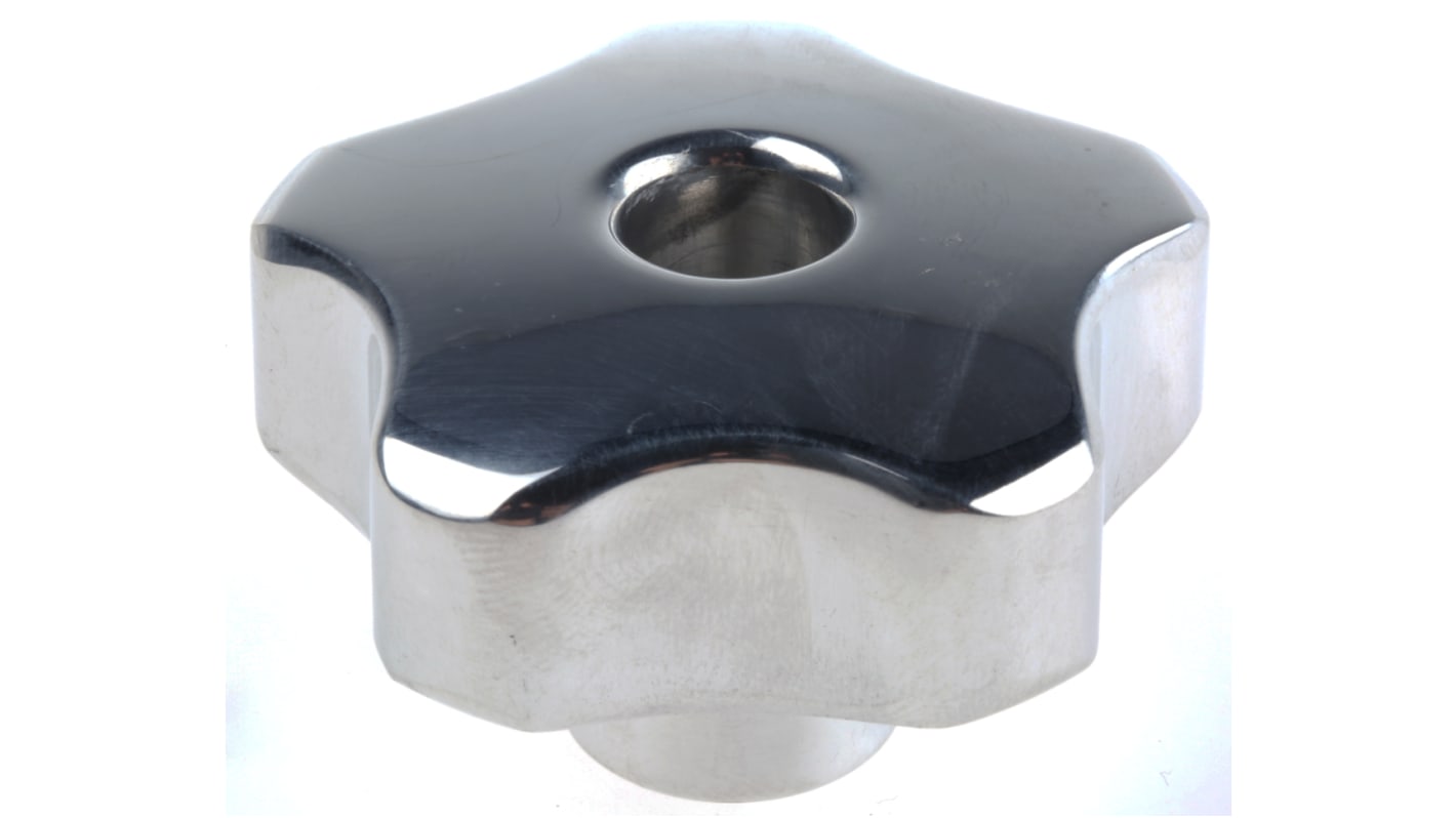 RS PRO Silver Multiple Lobes Clamping Knob, M10, Threaded Through Hole