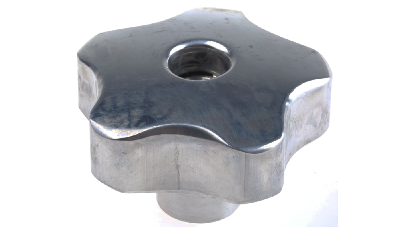 RS PRO Silver Multiple Lobes Clamping Knob, M10, Threaded Through Hole