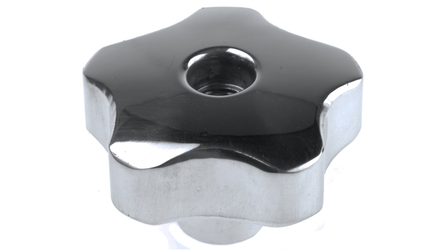 RS PRO Silver Multiple Lobes Clamping Knob, M12, Threaded Through Hole
