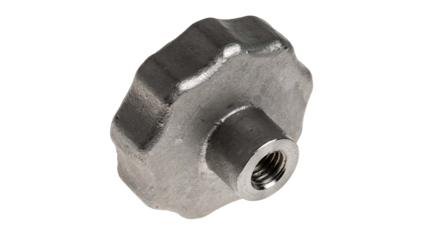 RS PRO Silver Multiple Lobes Clamping Knob, M10, Threaded Through Hole