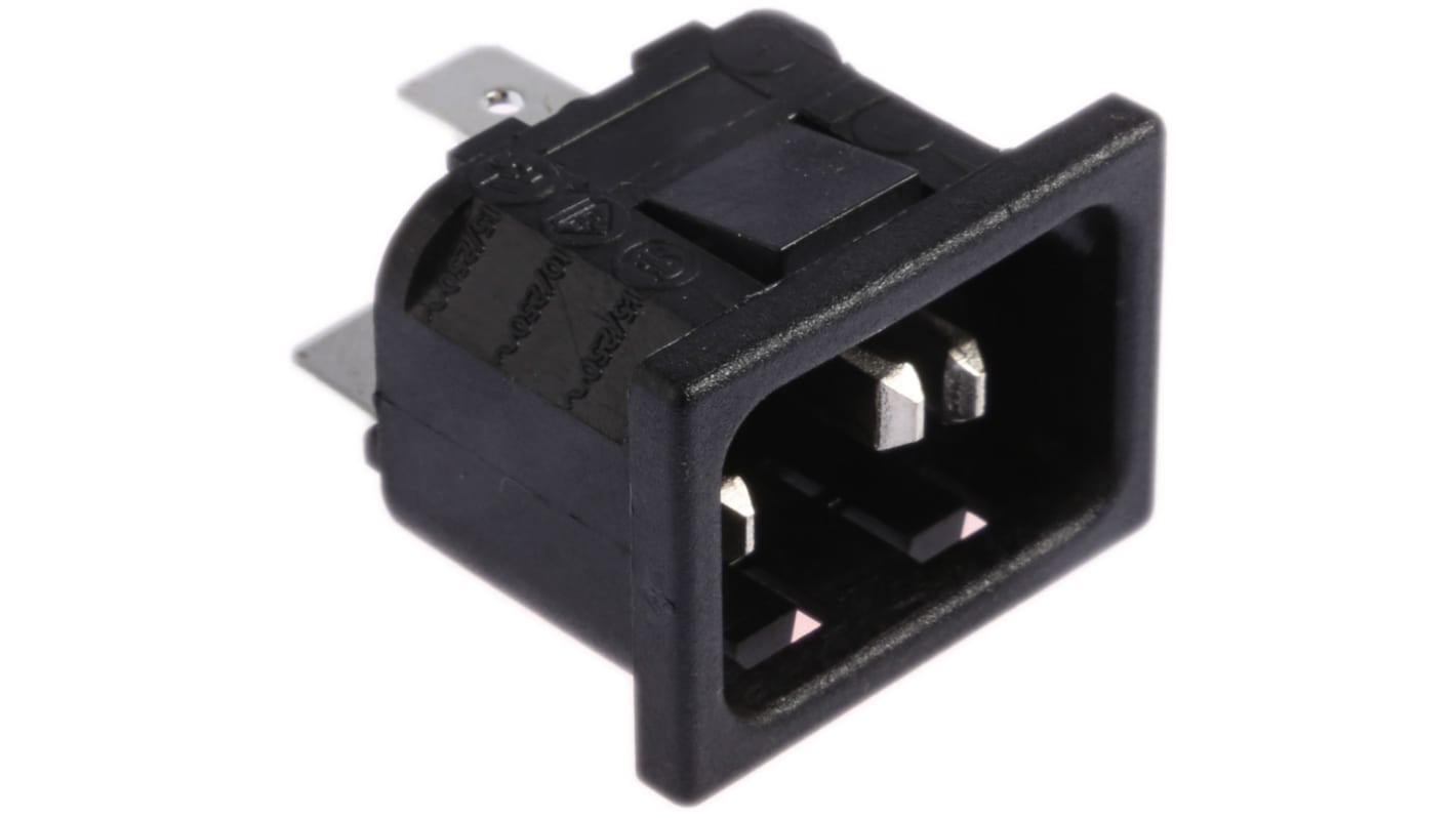 Bulgin C14插头 IEC连接器, 卡入式安装, 250 V, 10A