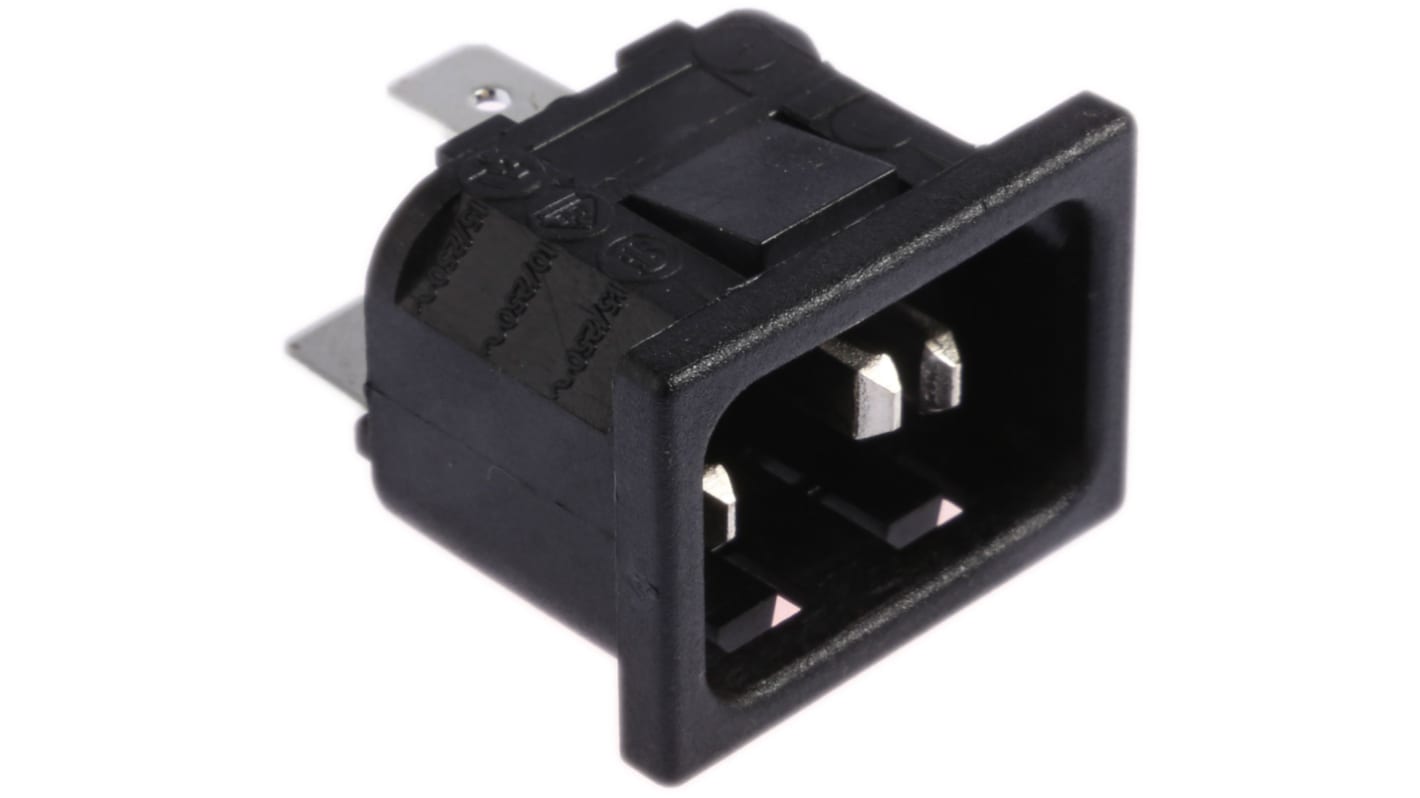 Bulgin C14 Snap-In IEC Connector Male, 10A, 250 V