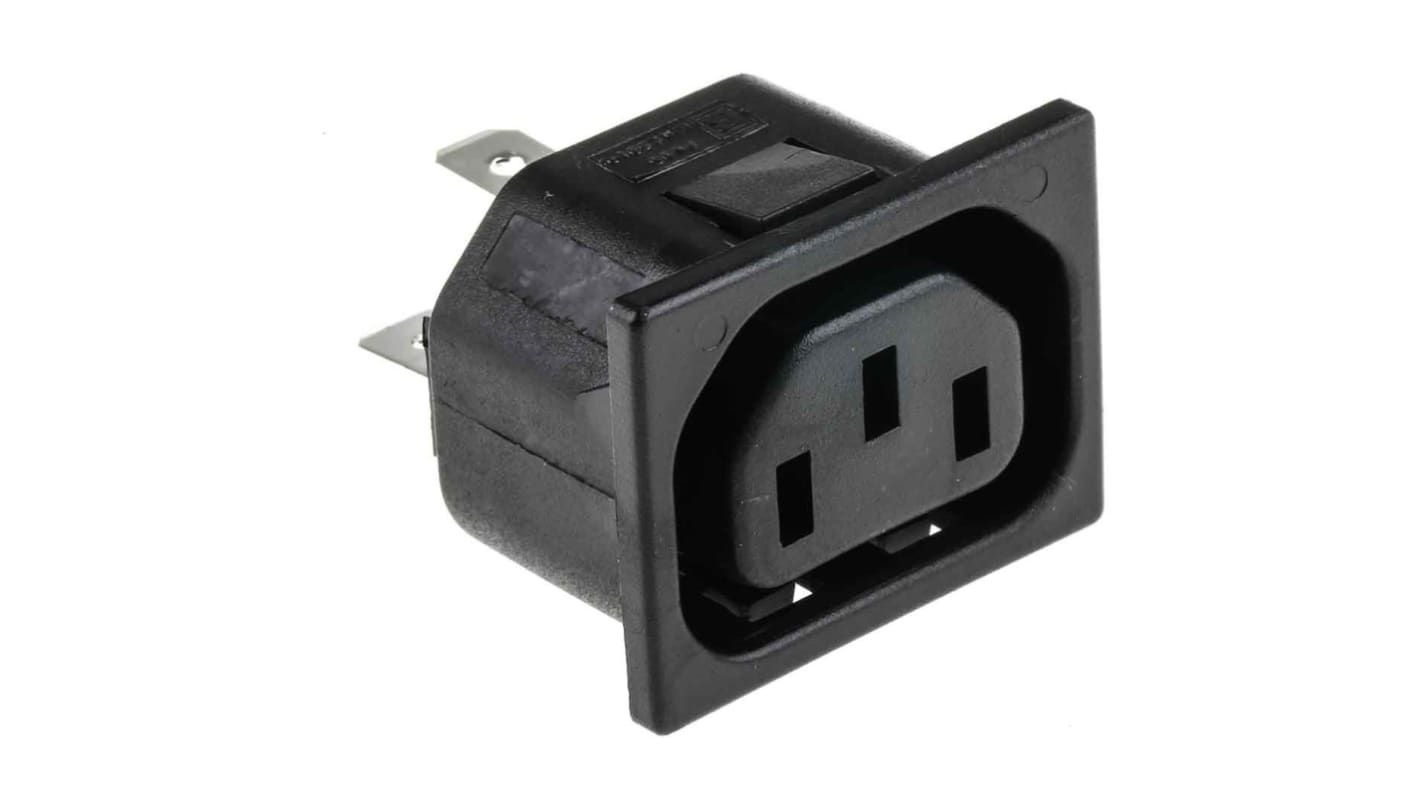 Conector IEC C13 hembra Bulgin, Encaje a Presión, 250 V, 10A