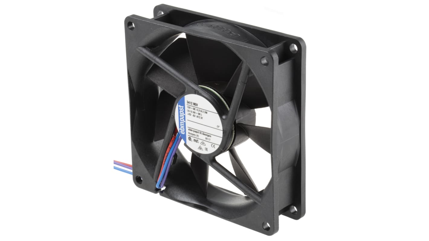 ebm-papst 3400 N Series Axial Fan, 12 V dc, DC Operation, 84m³/h, 2.5W, 92 x 92 x 25mm