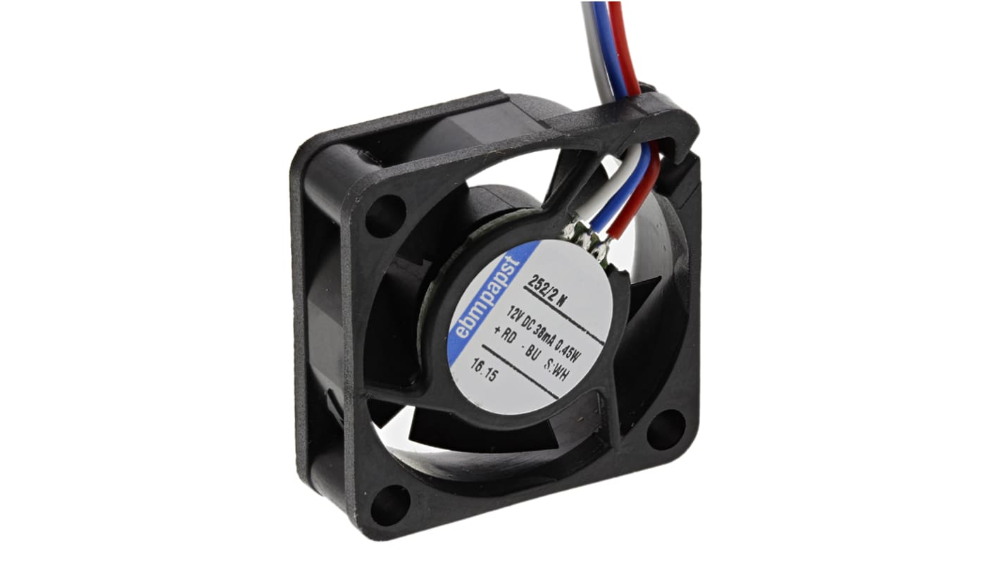 ebm-papst 250 Series Axial Fan, 12 V dc, DC Operation, 3.4m³/h, 500mW, 25 x 25 x 8mm