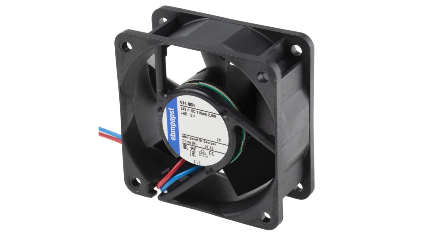 ebm-papst 600 N Series Axial Fan, 24 V dc, DC Operation, 43m³/h, 2.5W, 60 x 60 x 25mm