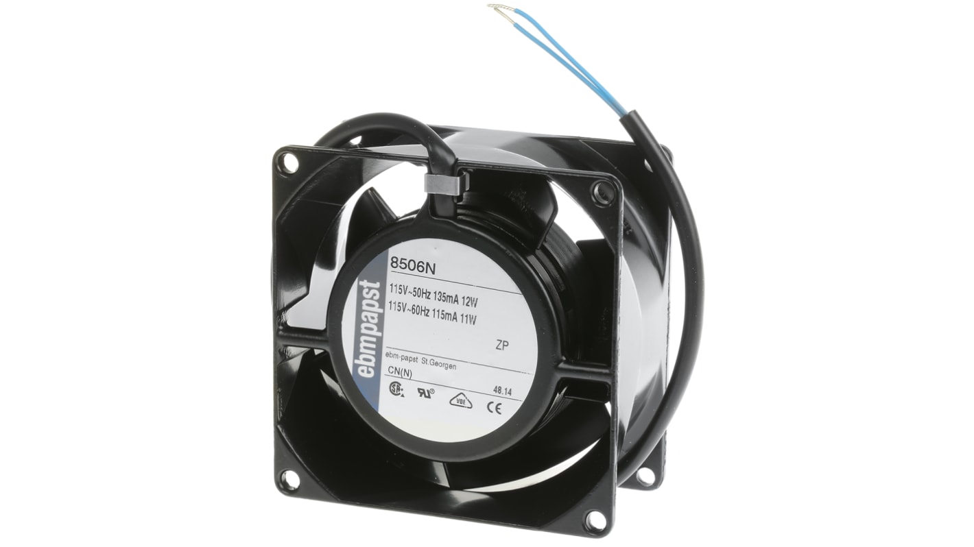 ebm-papst 8000 N Series Axial Fan, 115 V ac, AC Operation, 61m³/h, 11W, 80 x 80 x 38mm