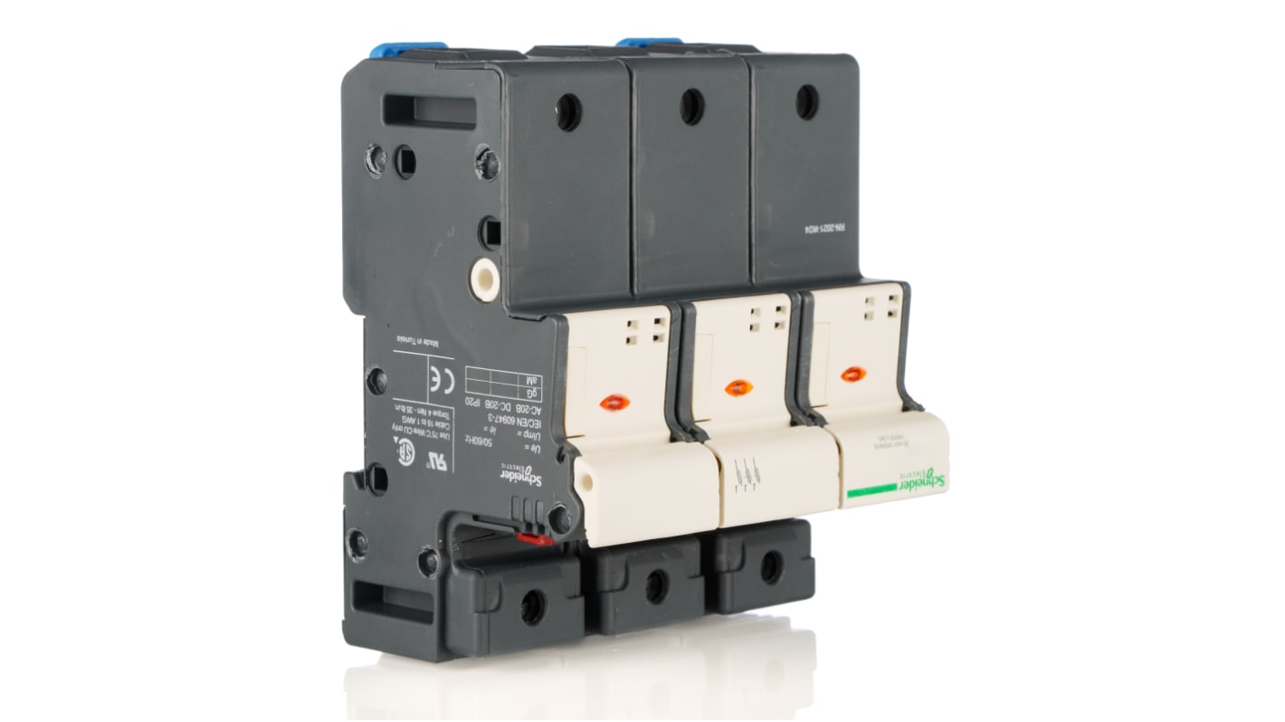 Schneider Electric 带灯保险丝座, 22 x 58mm尺寸, 125A, 690V 交流, 导轨安装, 3P, DIN 35 mm导轨