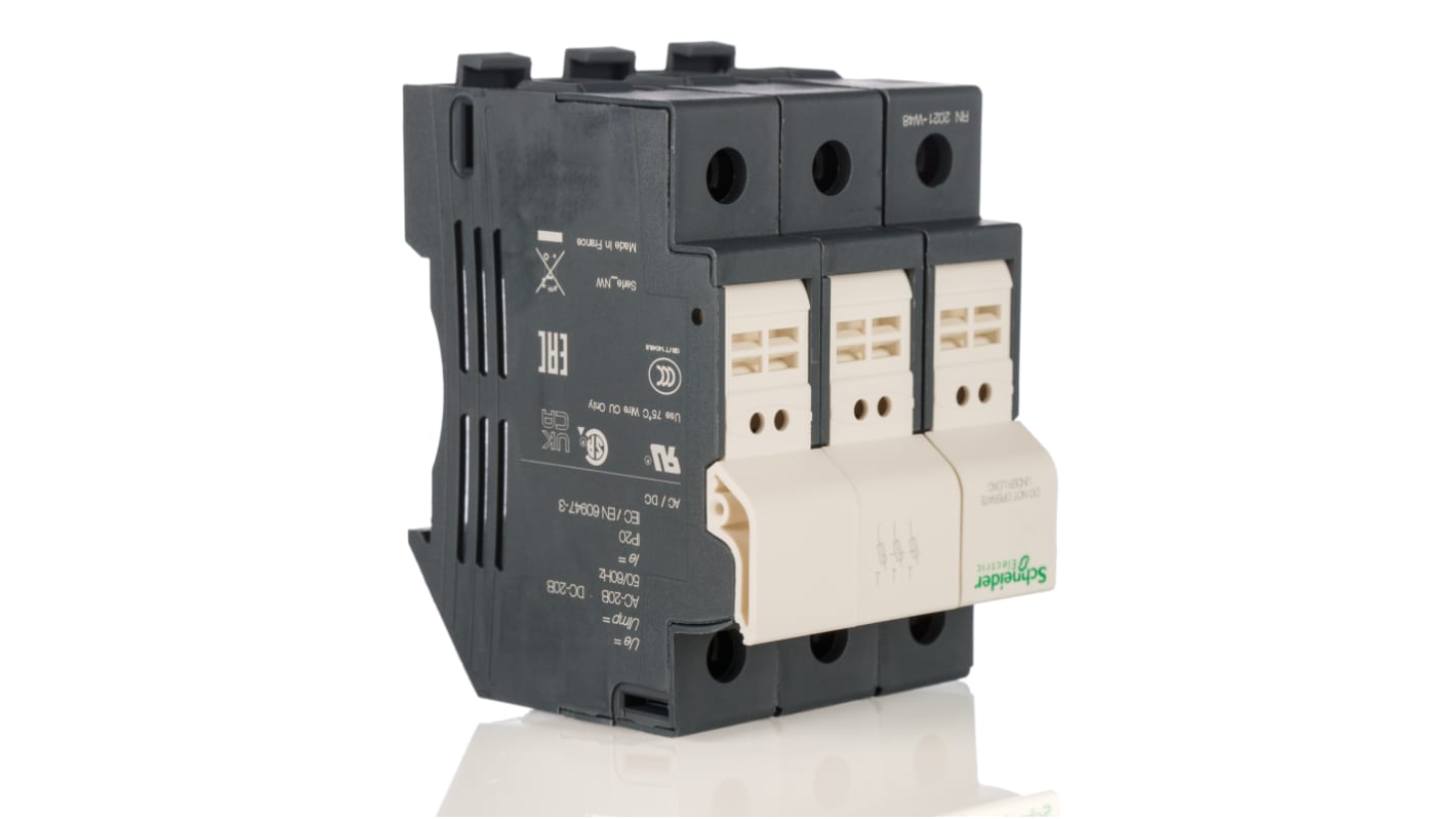 Portafusibili per montaggio su guida Schneider Electric 10 x 38mm, 3P, 32A, 690V ca