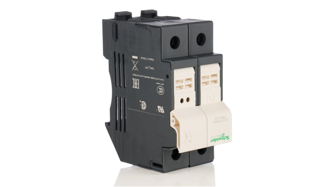 Schneider Electric 保险丝座, 10 x 38mm尺寸, 32A, 690V 交流/直流, 导轨安装, 1+N, DIN 35 mm导轨, DF10系列