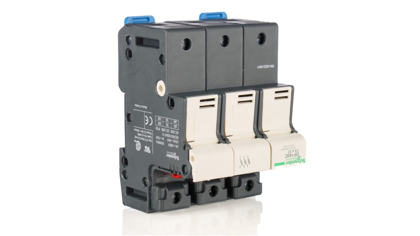 Portafusibili per montaggio su guida Schneider Electric 14 x 51mm, 3P, 50A, 690V ca