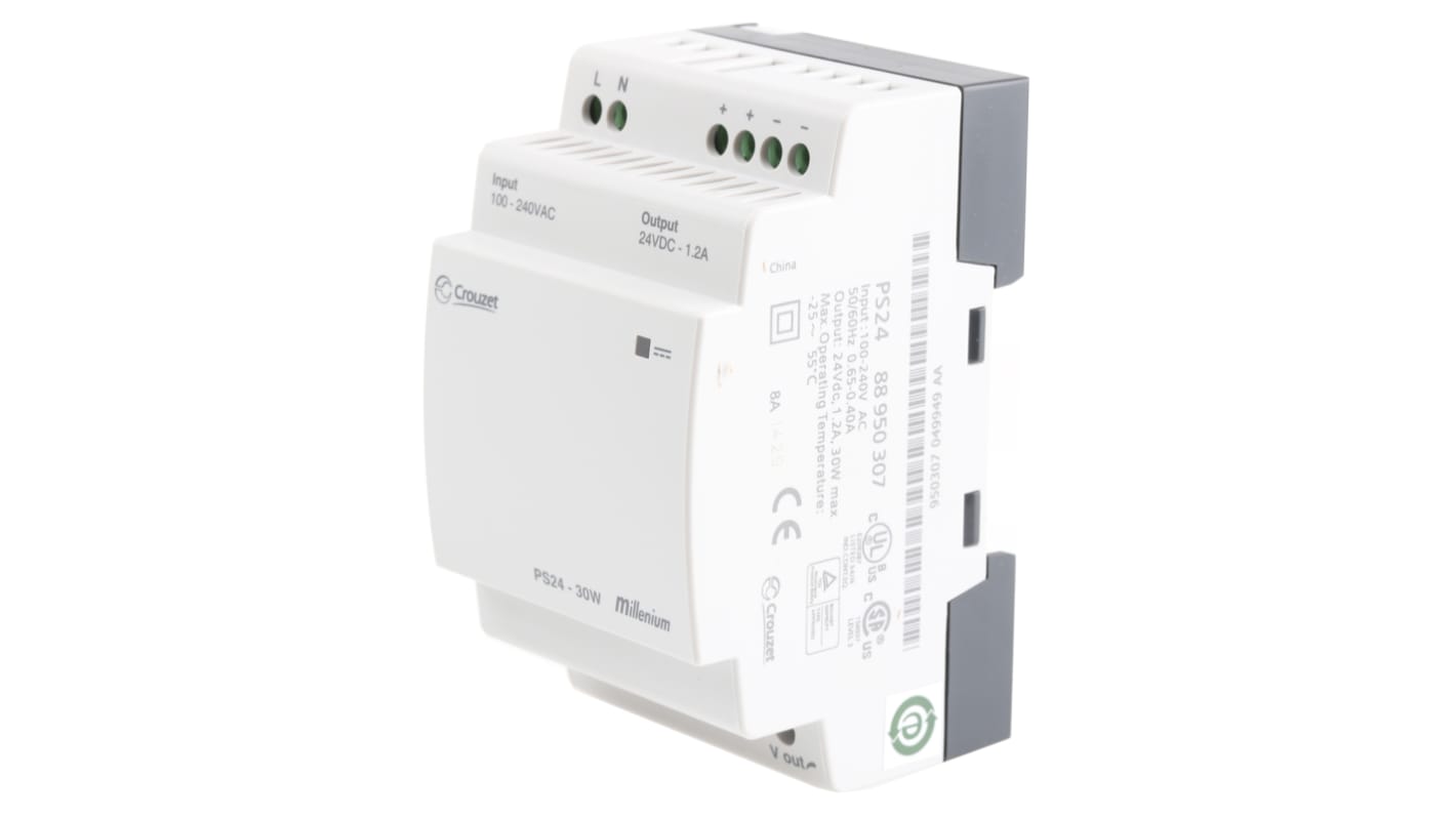 Crouzet PLC Power Supply PS Series Millenium III Series, 100 → 240 V, 22.8 → 28.8V dc, 1.2 A 30W 54 x 100