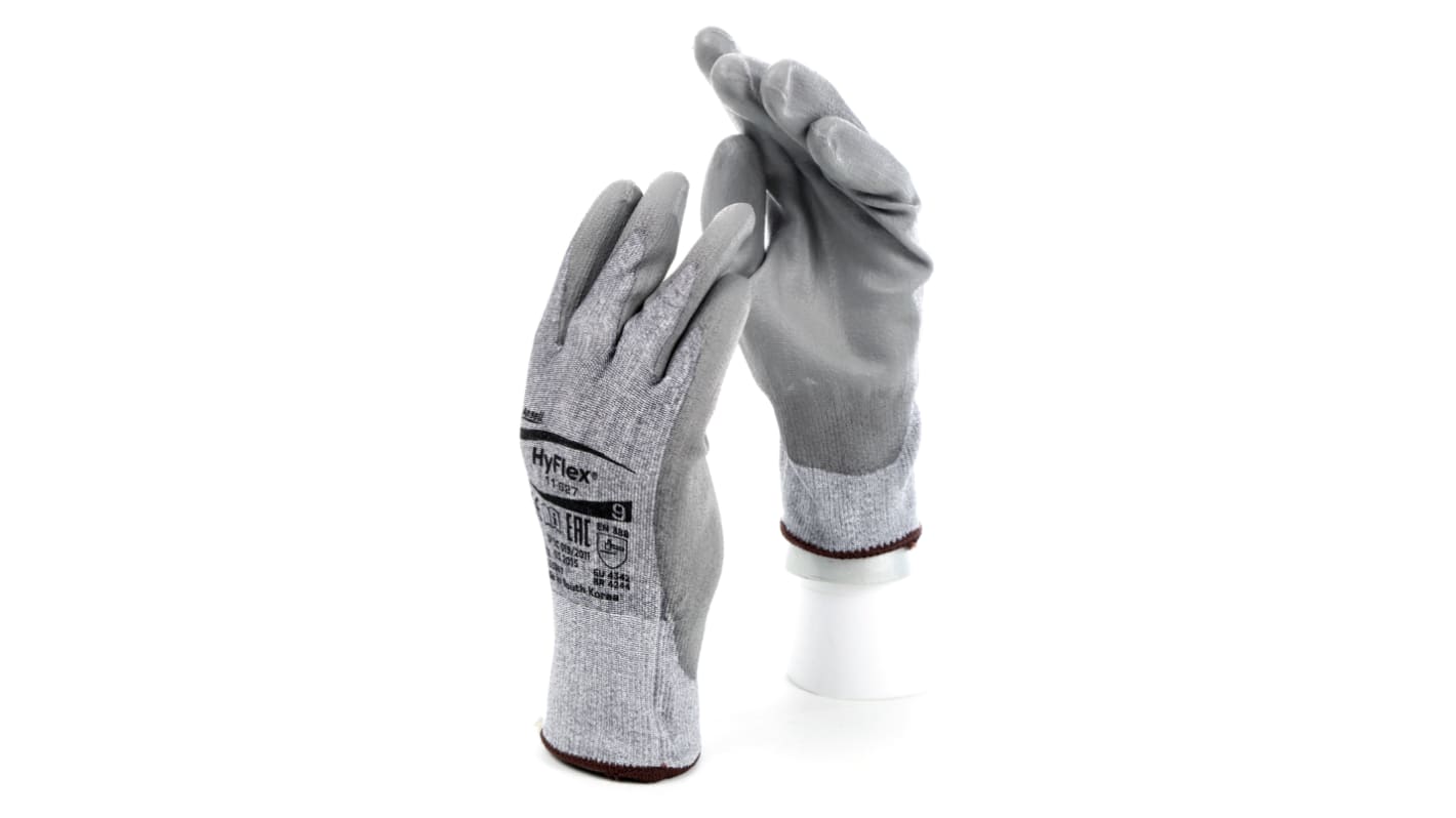 Guantes de trabajo de Dyneema Gris Ansell serie Hyflex, talla 9, con recubrimiento de Poliuretano