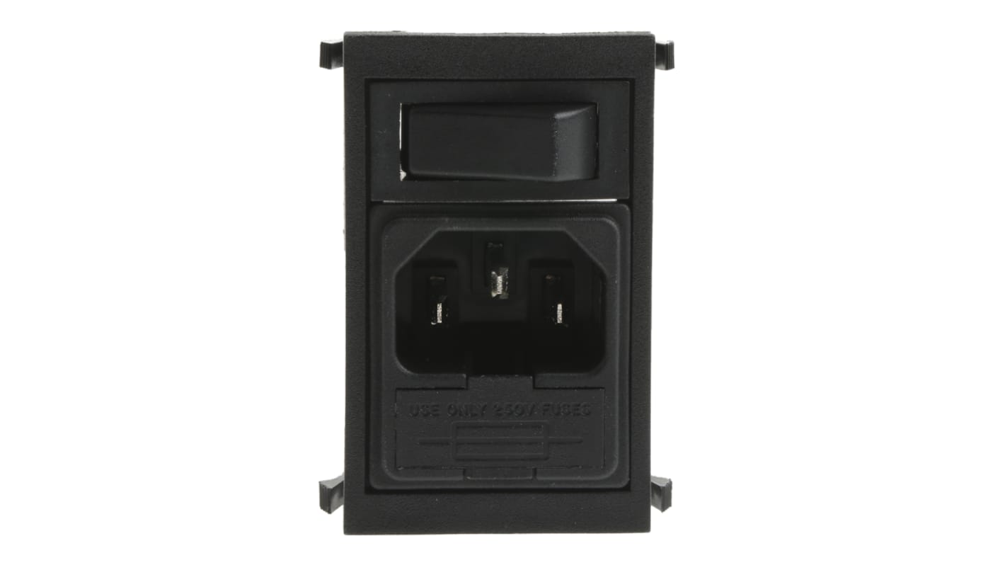 Bulgin C14插头 IEC连接器, 卡入式安装, 250 V, 10A, 1个5 x 20mm保险丝
