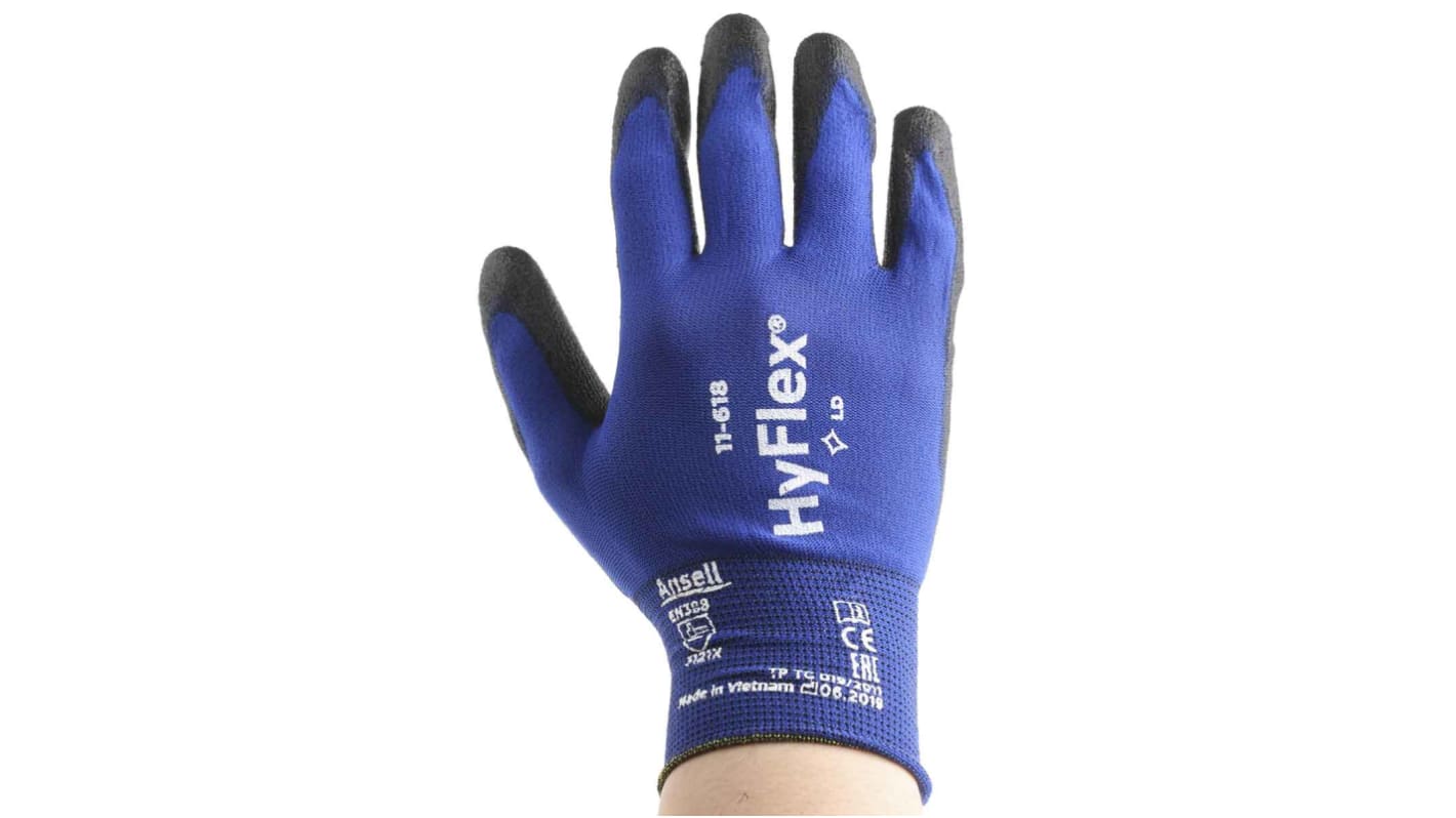 Ansell HyFlex 11-618 Blue Nylon General Purpose Work Gloves, Size 10, Polyurethane Coating