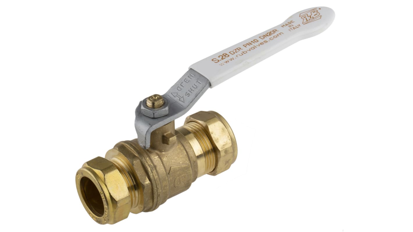 RS PRO Brass Full Bore, 2 Way, Ball Valve, Compression 22mm, 22mm