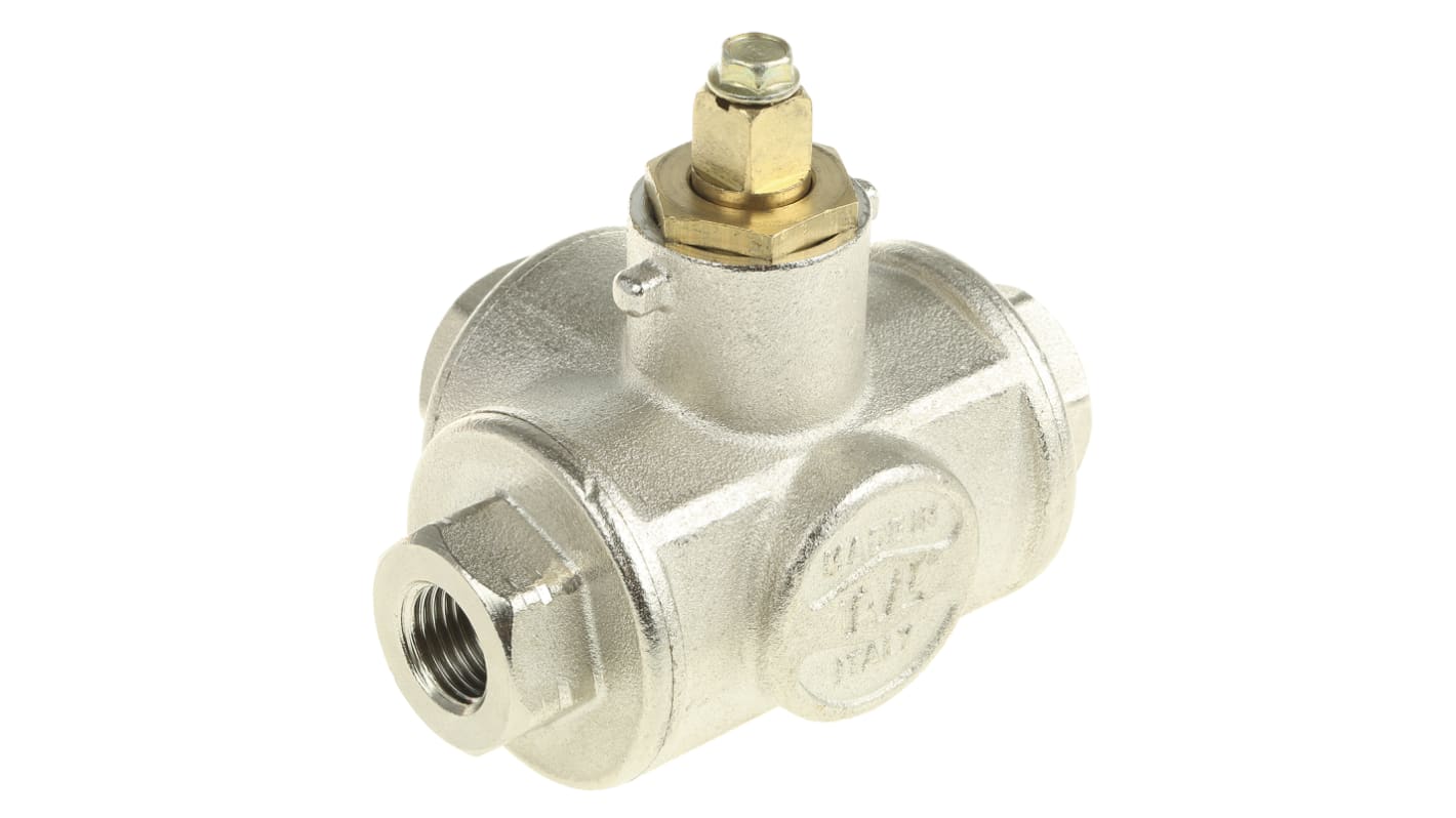 RS PRO Brass Reduced Bore, 3 Way, Ball Valve, BSPP 1/4in, 30bar Operating Pressure