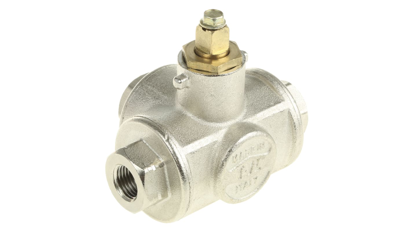 RS PRO Brass Reduced Bore, 3 Way, Ball Valve, Threaded, BSPP 1/4in, 30bar Operating Pressure