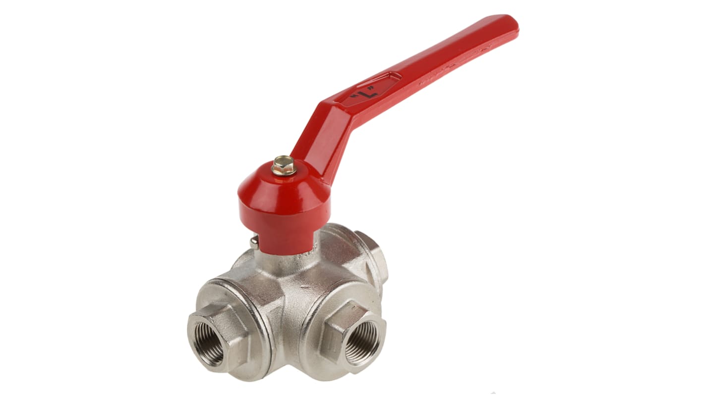 RS PRO Brass Reduced Bore Ball Valve 3/8 in BSP 3 Way