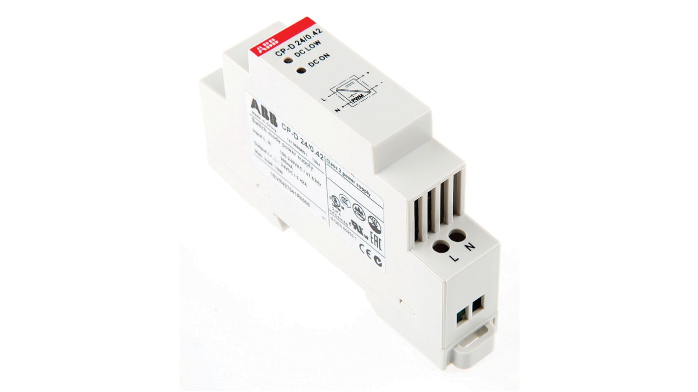 ABB CP-D Switched Mode DIN Rail Power Supply, 90 → 264 V ac / 120 → 375V dc ac, dc Input, 24V dc dc