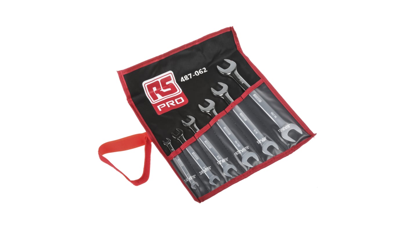 RS PRO 6-Piece Spanner Set, 1/4 x 5/16 → 13/16 x 7/8 in, Alloy Steel