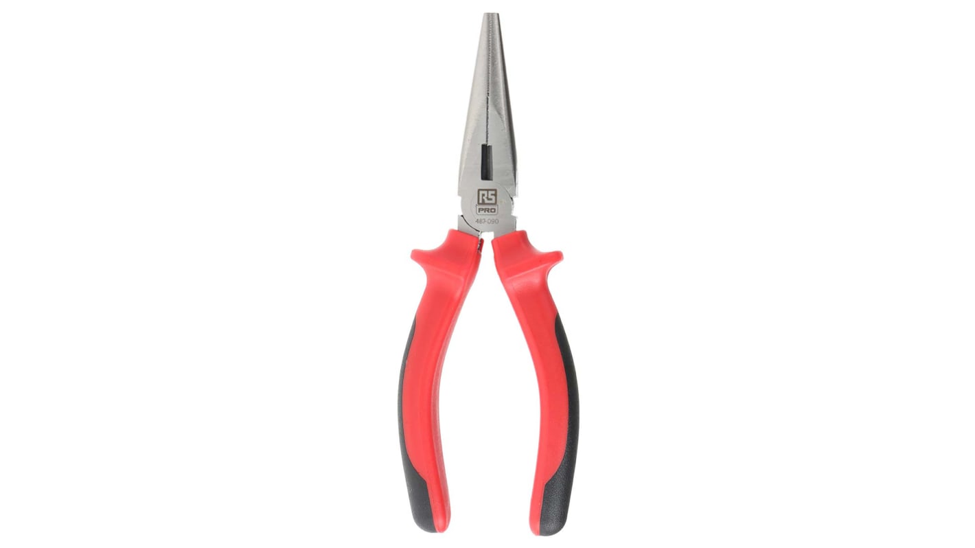 RS PRO Long Nose Pliers, 160 mm Overall, Straight Tip, 51mm Jaw