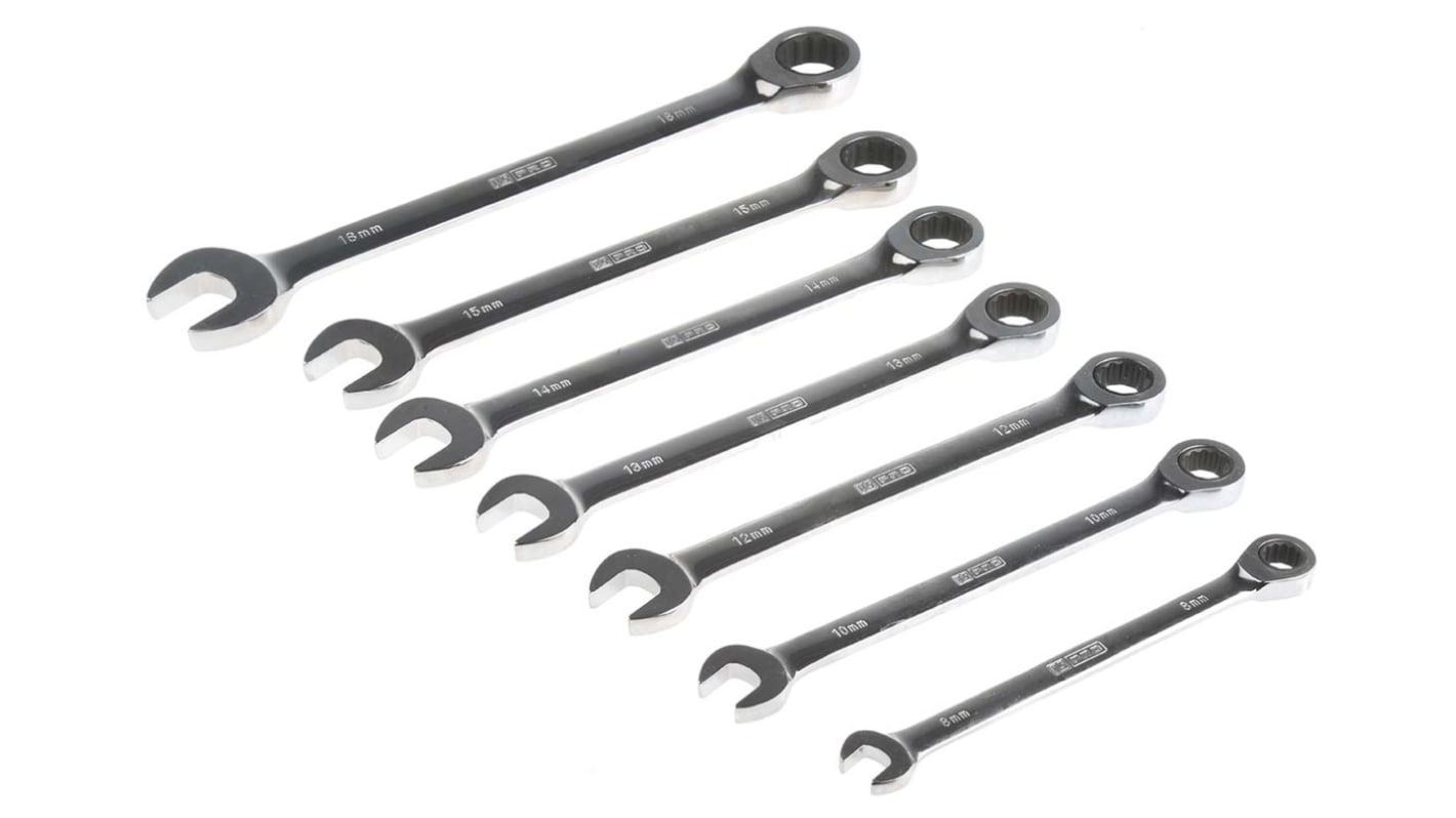 RS PRO 7-Piece Spanner Set, 8 → 18 mm, Chrome Vanadium Steel