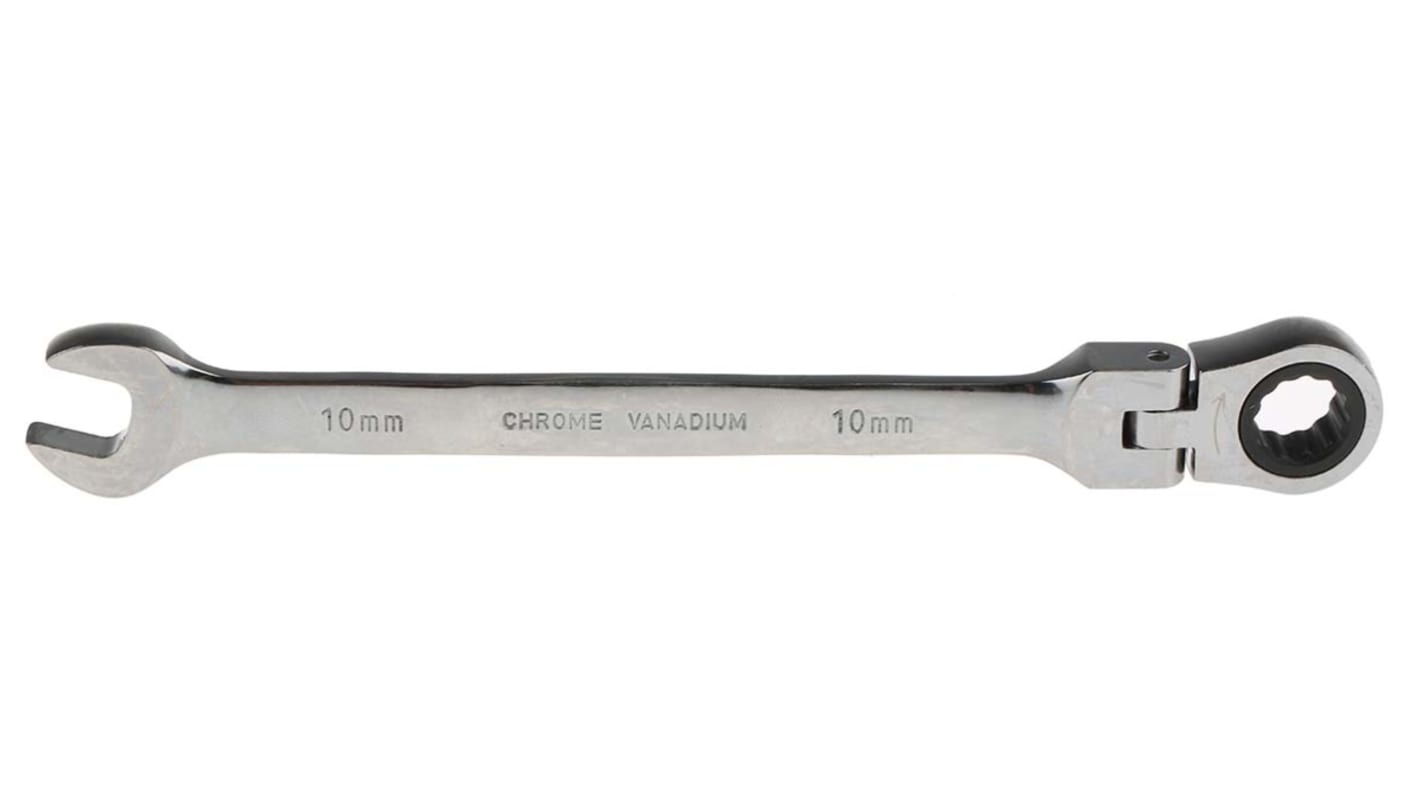 Chiave combinata a cricchetto RS PRO, bocca poligonale 10mm, in Acciaio al cromo vanadio