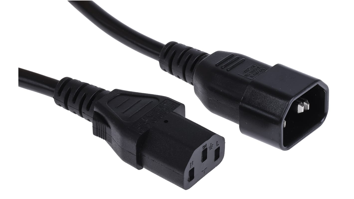 RS PRO Konfektioniertes Stromkabel, A IEC C13 / Buchse gerade, B IEC C14 / Stecker gerade, 10 A, 2m Schwarz,  250 V