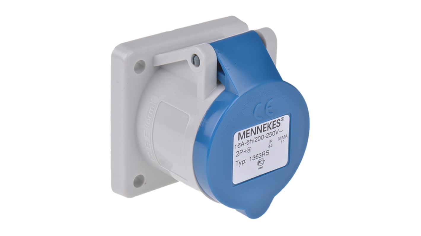 MENNEKES IP44 Blue Panel Mount 3P Industrial Power Socket, Rated At 16A, 230 V