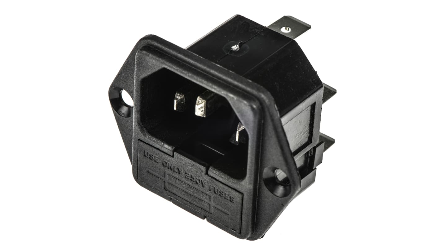Bulgin C14 Panel Mount IEC Connector Male, 10A, 250 V, Fuse Size 5 x 20mm