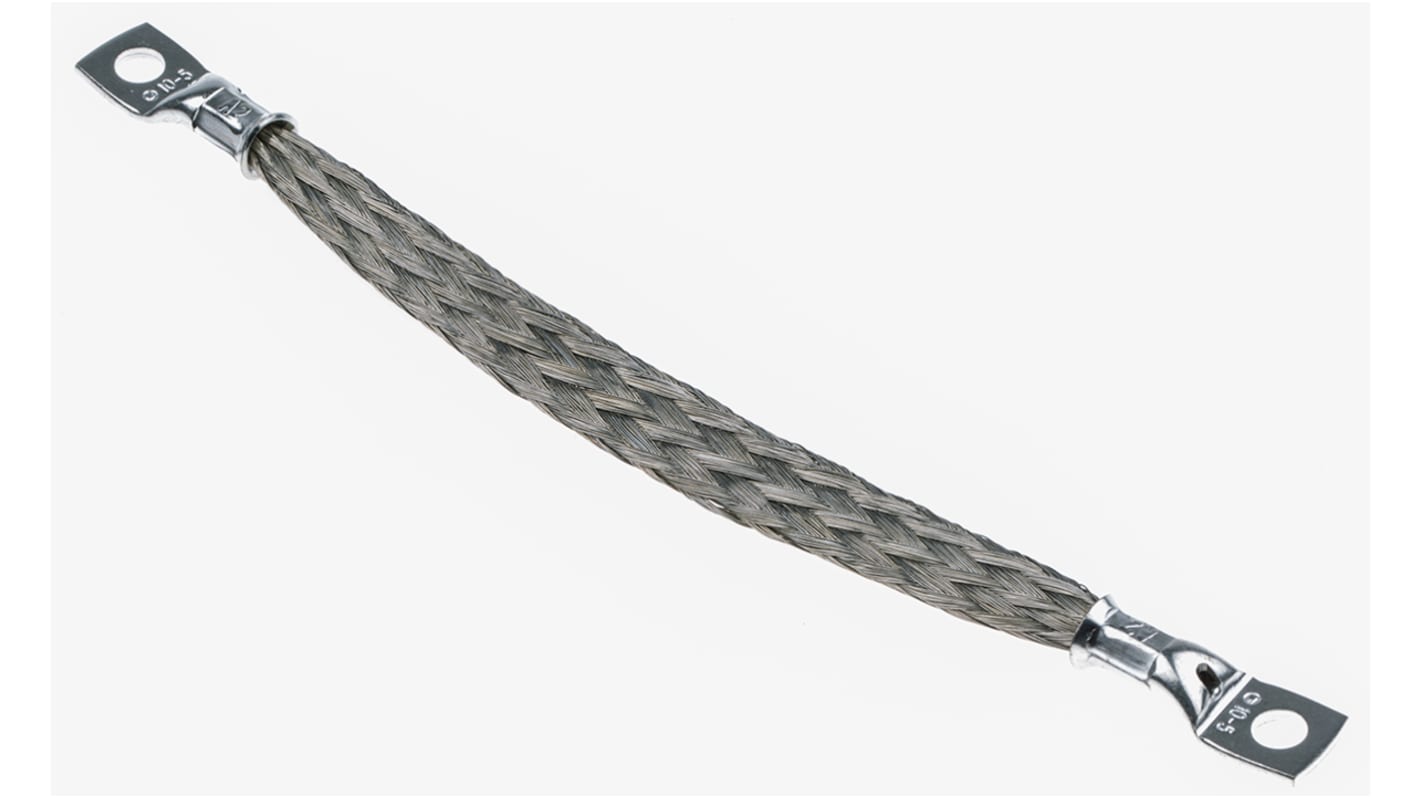 RS PRO 8.29 mm²铜编织带, 0.15m长, M5螺栓, 2.1 Ω/km镀锡铜导体