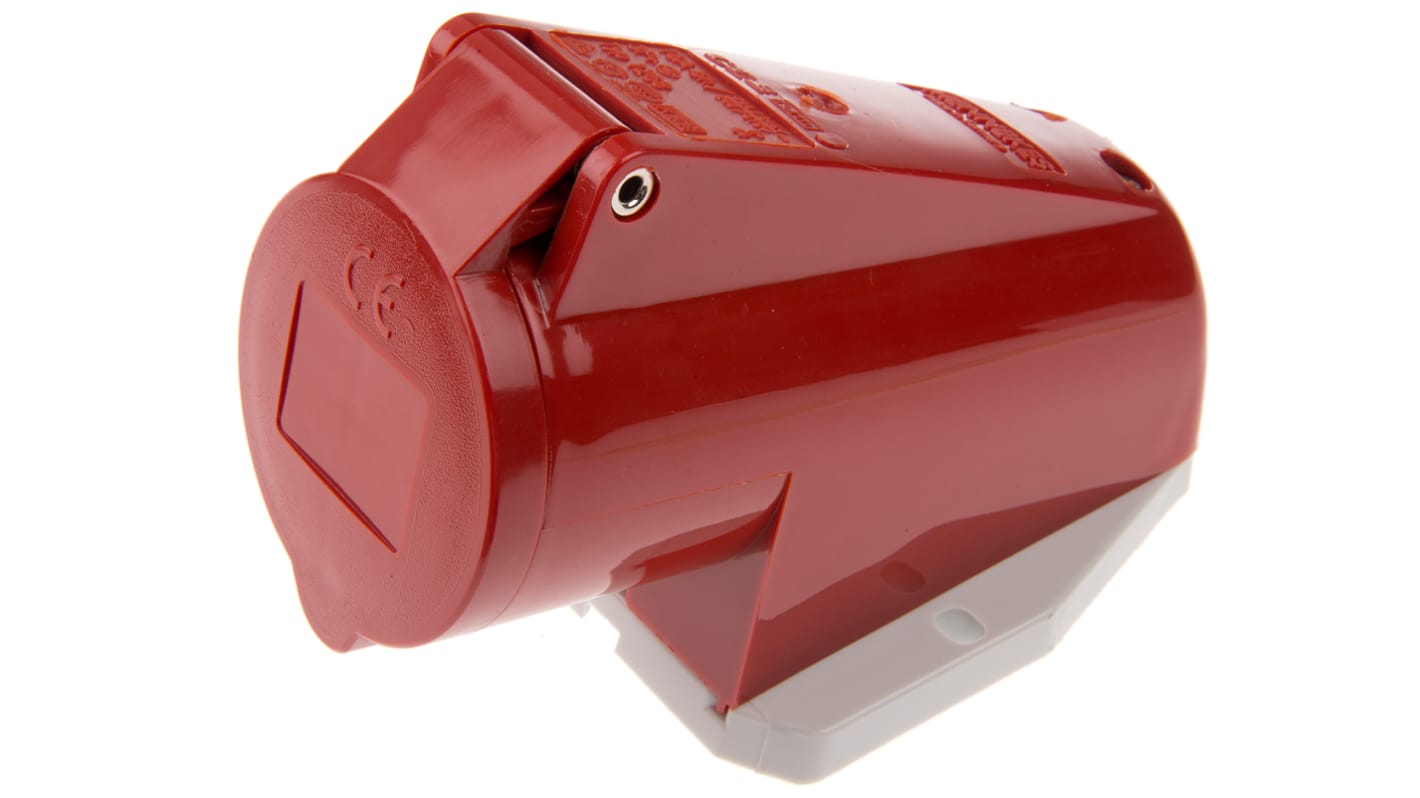 Mennekes IP44 Red Wall Mount 4P Right Angle Industrial Power Socket, Rated At 16A, 415 V