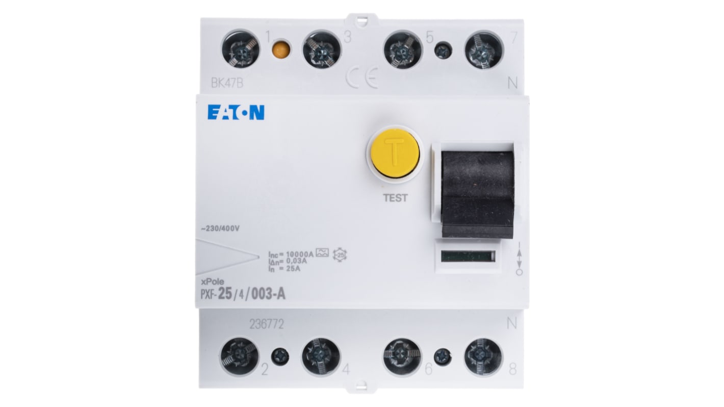 Eaton PXF-A RCCB, 25A, 3P+N Pole, 30mA, Type A, 400V ac