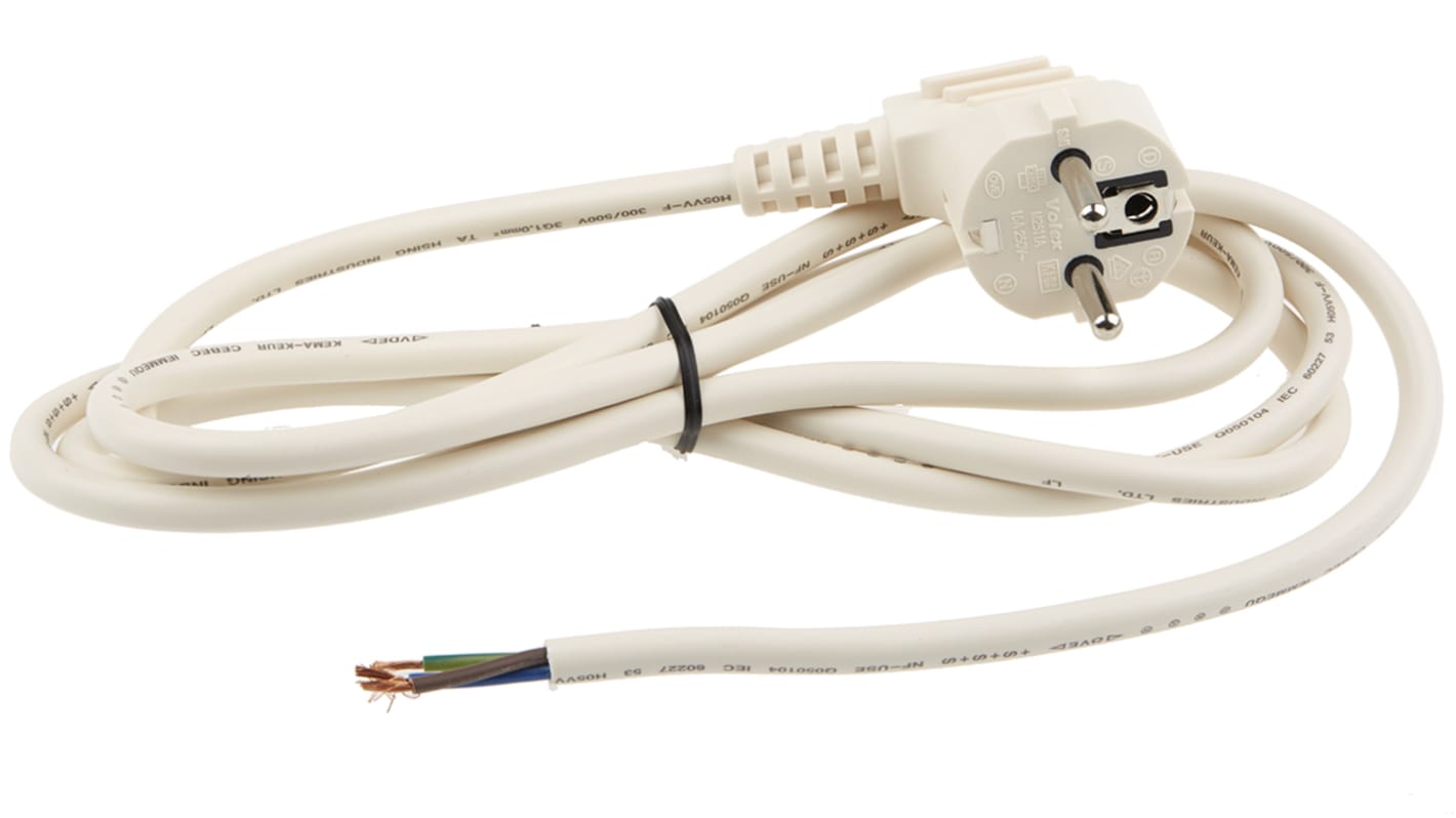 RS PRO Unterminated Type F German Plug Power Cord, 2m