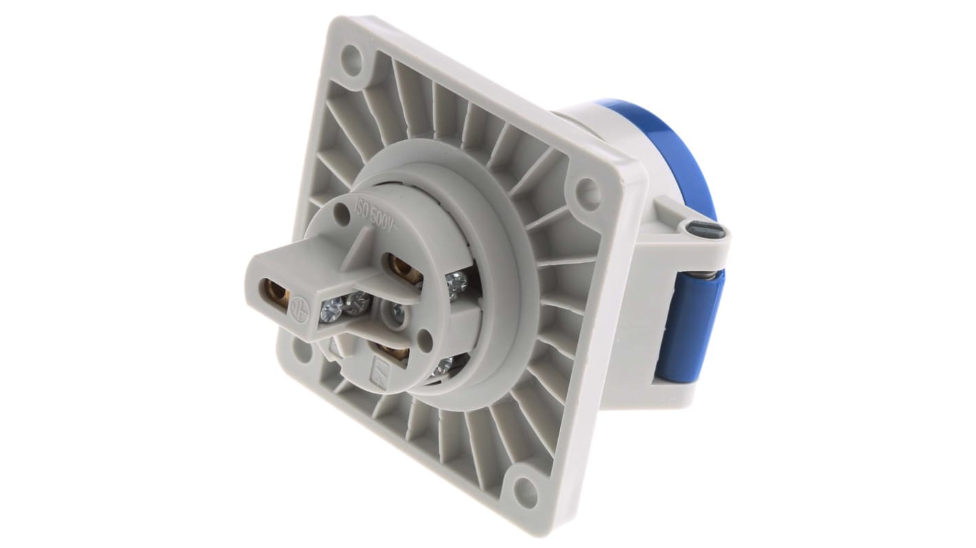 MENNEKES 16A工业连接器插座, 3P, 230 V, IP44, 蓝色, 面板安装