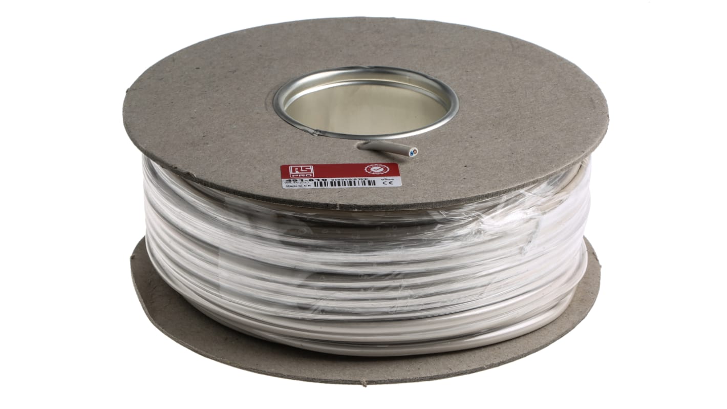 RS PRO, 2192Y, 100m 2 Core, White PVC Power Cable +70°C