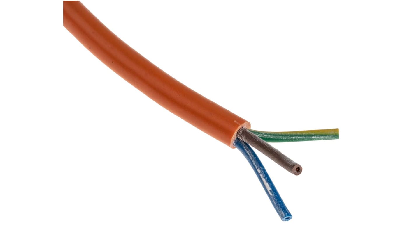 RS PRO Netzkabel, 3-adrig Typ 3183Y Orange x 0,75 mm /Ø 7.6mm 6 A, 100m, 500 V, PVC