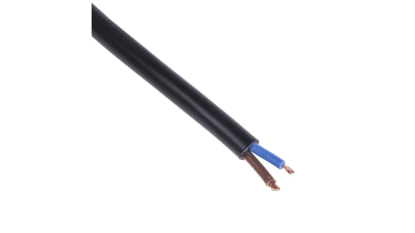 RS PRO, 2182Y, 100m 2 Core, Black PVC Power Cable +70°C
