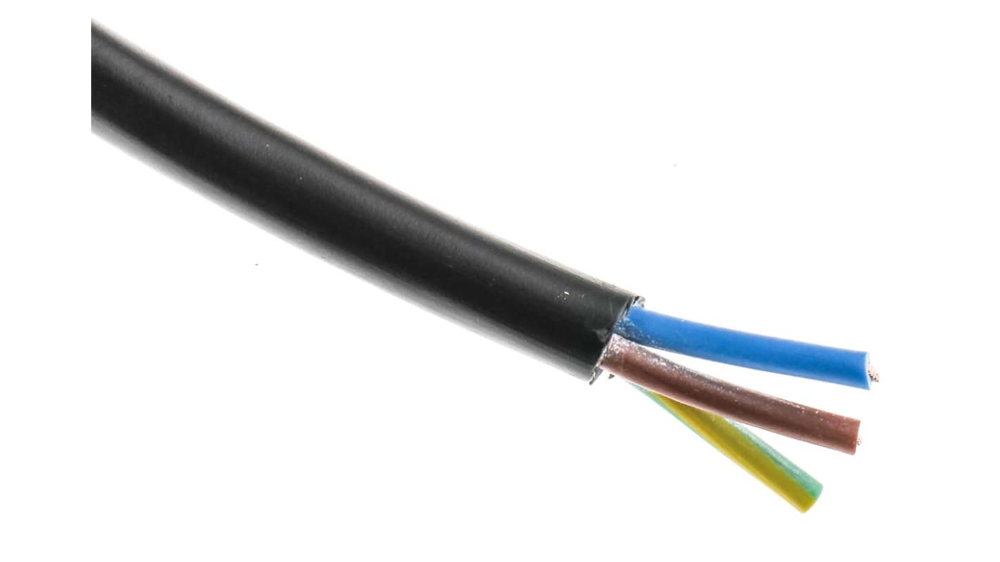 RS PRO Netzkabel, 3-adrig Typ 2183Y Schwarz x 0,5 mm² /Ø 6.3mm 3 A, 100m, 300 V, PVC