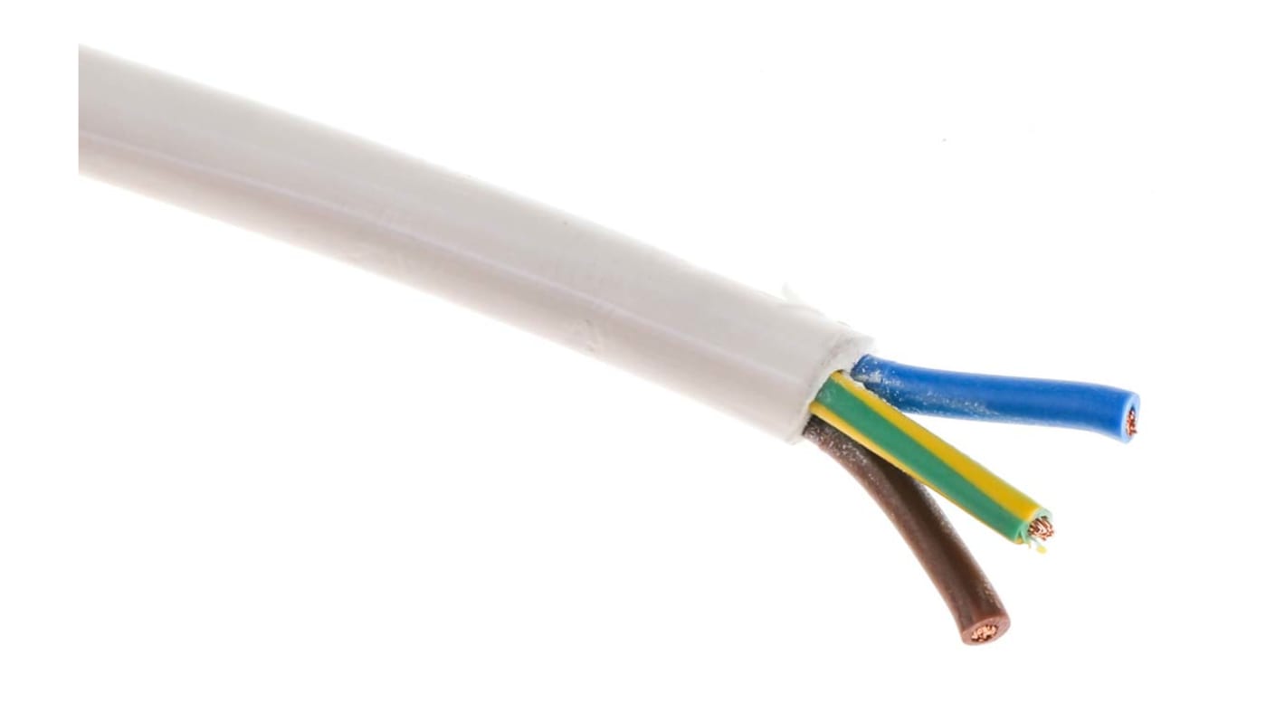 RS PRO, 2183Y, 50m 3 Core, White PVC Power Cable +70°C